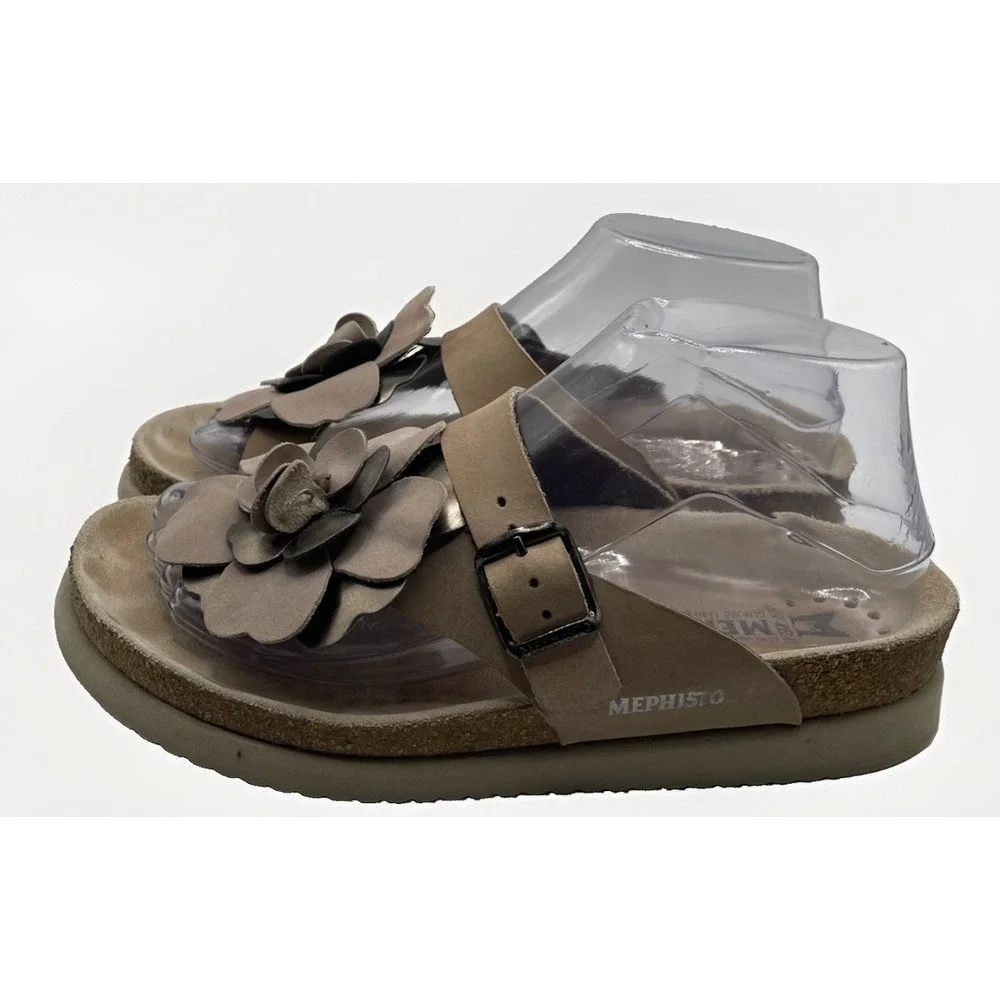 Mephisto Helen Flower Women Brown Leather Air Relax Comfort Cork Sandal Size 37